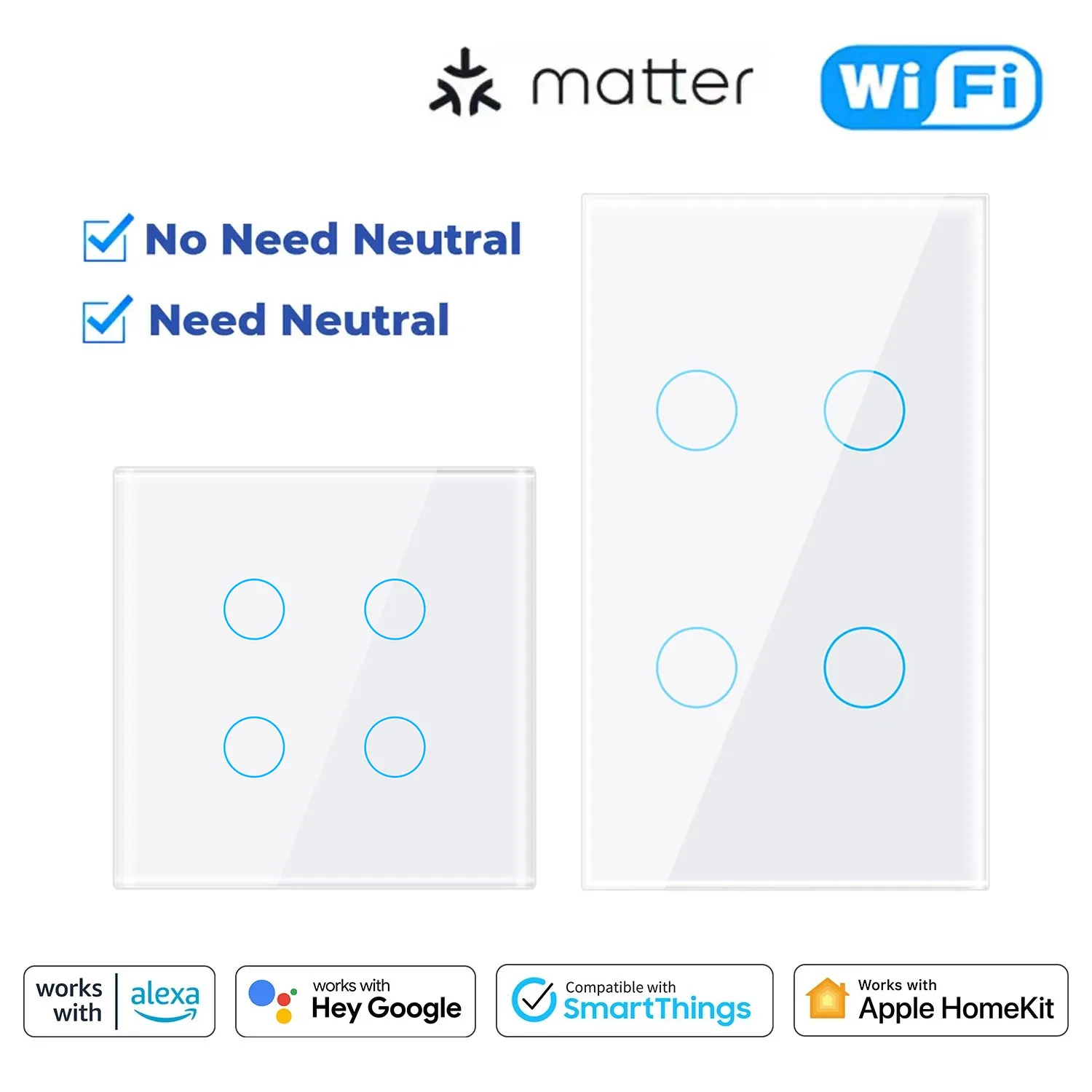 Matter WiFi Smart Light Сенсорный настенный выключатель Двустороннее управление с