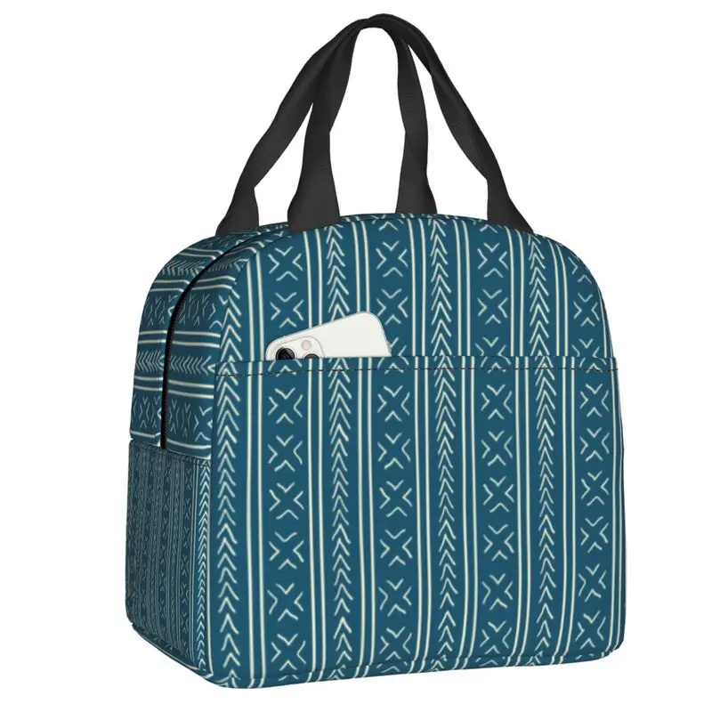 

Boho Stripe In Teal Resuable Lunch Boxes Multifunction Bohemian Cooler Thermal Food Insulated Lunch Bag School Children Student