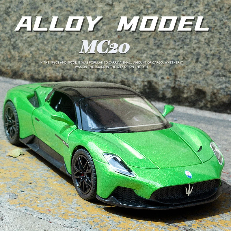 

New 1:22 Maseratis MC20 Supercar Alloy Car Model Diecast Metal Vehicle Sound Light Pull Back Collection Toys for Children Gifts