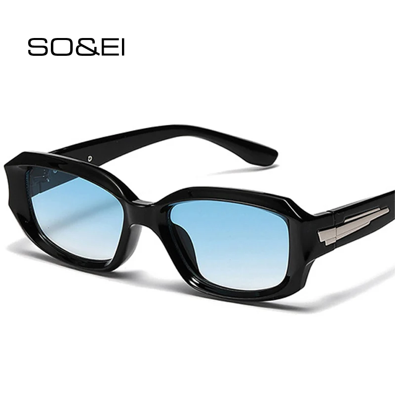 

SO&EI Vintage Small Rectangle Sunglasses Women Fashion Irregular Blue Green Sun Glasses Brand Designer Men Square Shades UV400