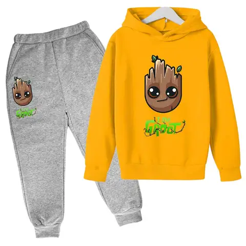 Толстовки для мальчиков и девочек, комплект брюк с капюшоном Грут из мультфильма, детский пуловер для косплея из аниме, свитшот, детская одежда