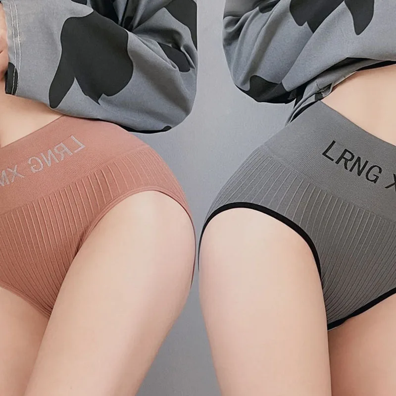 

2-Pack Comfortable Sports Women's Panties Sexy Letters High Waist Briefs Breathable Butt Lift Plus Size Lingerie Panties M-XXL