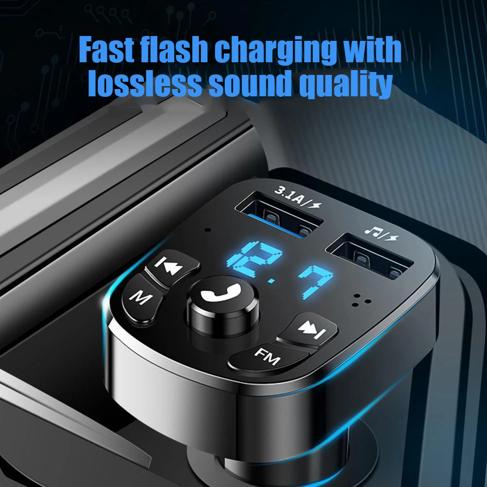 

Car MP3 Player FM5.0 Bluetooth Receiver Auto Charging Dual USB Fast Charger Display Multi-function Outlet Car Electronics Kit