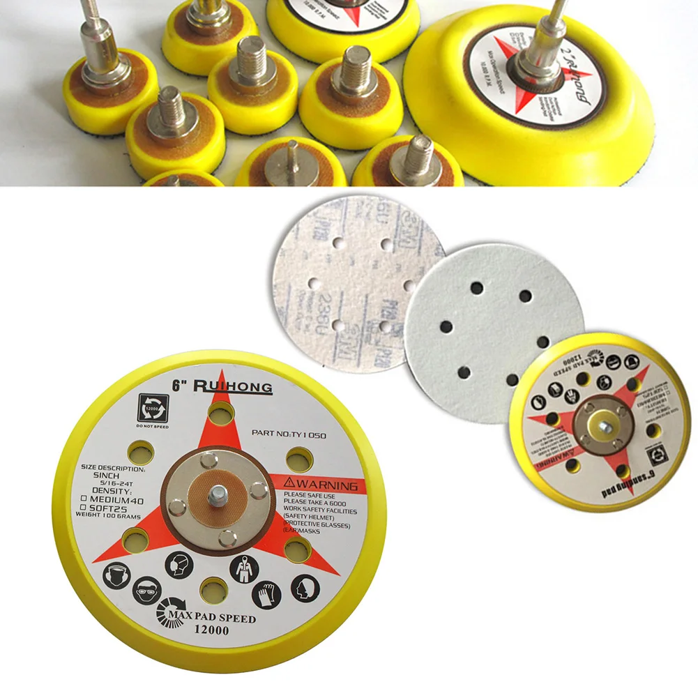 

6 Inch 6 Holes Backup Sanding Pad Sanding Disc Backing Pad 5/16\"-24 Thread Hook And Loop Abrasive Tools Grinder Accessories