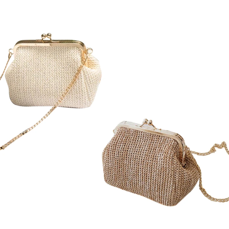 

ASDS-2Pcs Small Crossbody Boho Bags For Women Evening Clutch Bags Hasp Ladies Handbag Female Straw Beach Rattan Women Messenger