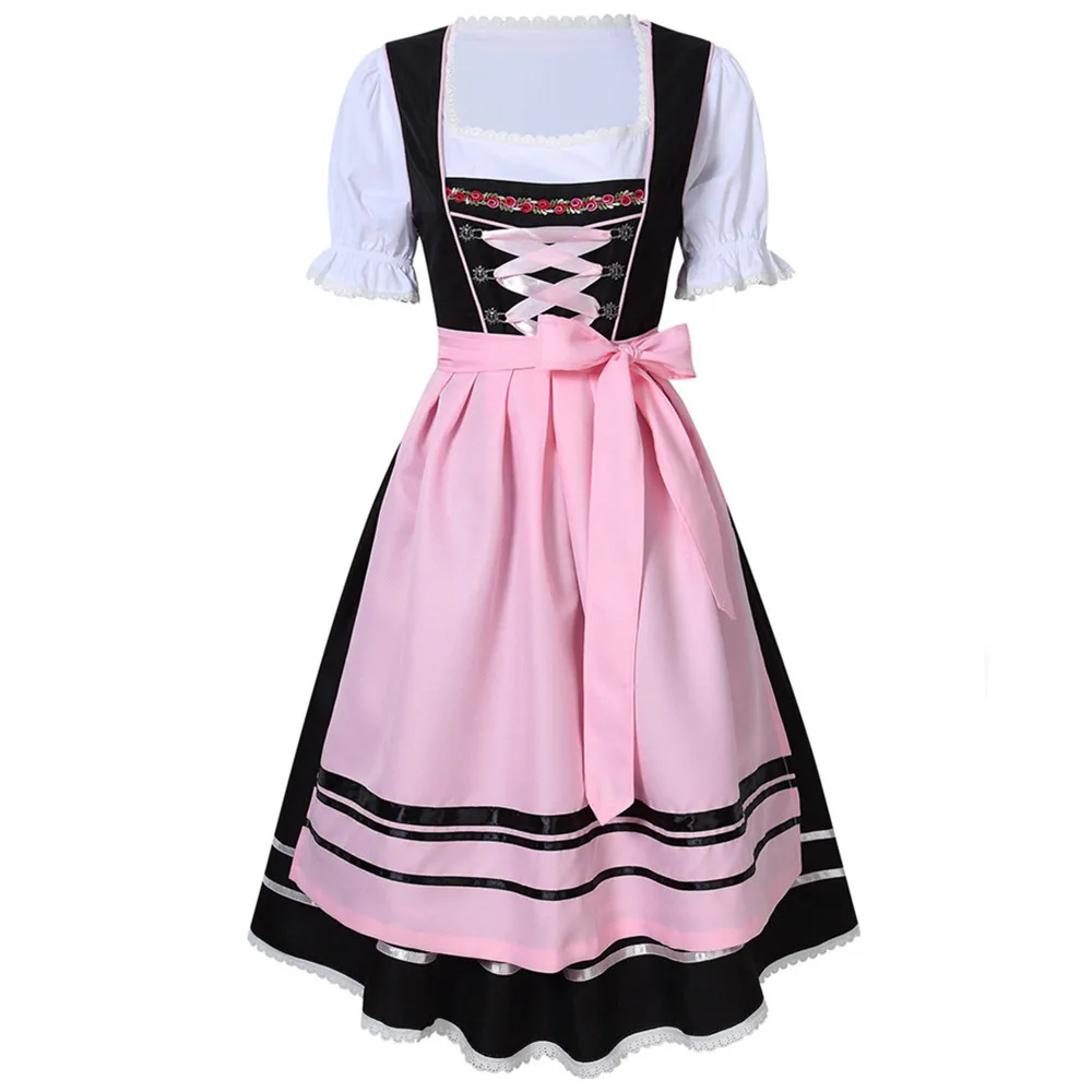 

High Quality Traditional German Dirndl Dress Oktoberfest Costume Outfit For Adult Women Halloween Cosplay Fancy Party