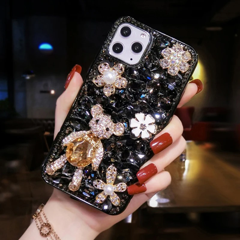 

Роскошный чехол для телефона с милым медведем и стразами, блестящий чехол с блестками для iPhone 13mini 12 11 Pro Max Xs Xr 8 7 Plus, подарок для женщин