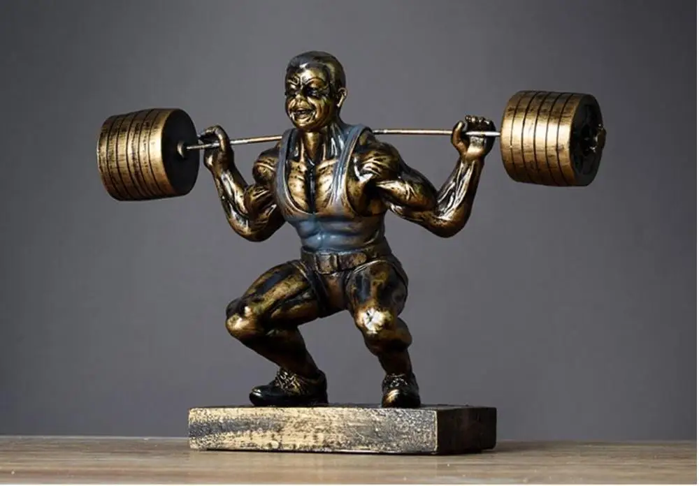 

Redpoll Statue Vintage resin sports gym sculpture Weightlifting characters Crafts European desk interior decoration