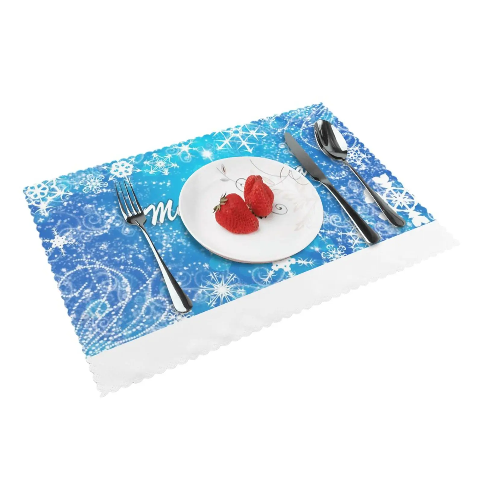 

Merry Christmas Place Mat Snowflakes Single Side Printed 12x18 Inch Heat Resistance Custom Mats Set of 4 Rectangle