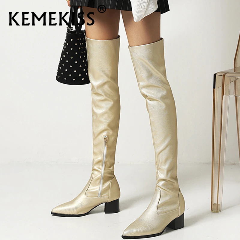 

KemeKiss Big Size 34-43 Women Over Knee Boots Square Heel Winter Ladies Shoes Ins Chic Long Boots Party Woman Footwear
