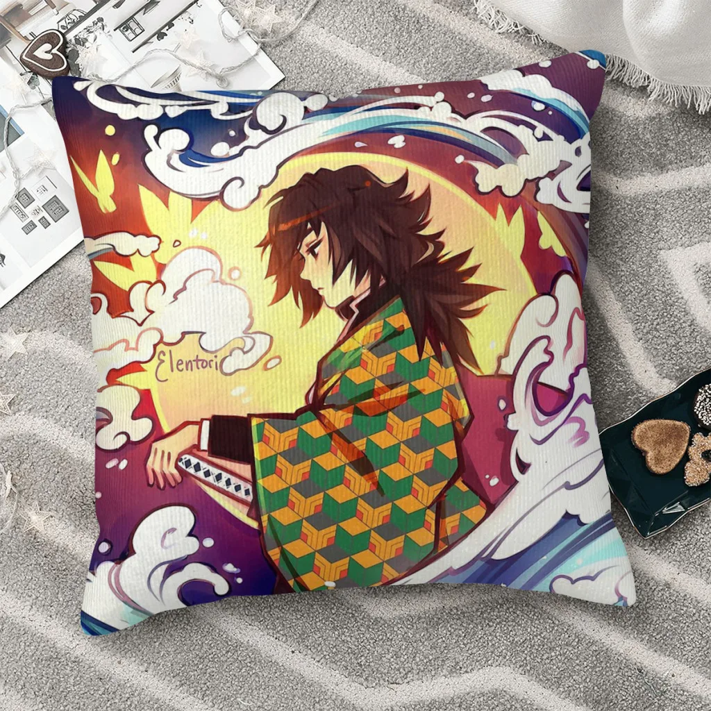 

Giyuu Polyester Cushion Cover Demon Slayer Kimetsu no Yaiba Adventure Anime Bedroom Car Decorative Washable Throw Pillowcase