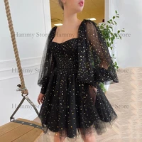 glitter cocktail dress sweetheart puff sleeve sparkling a line soft tulle homecoming gown short evening party dresses