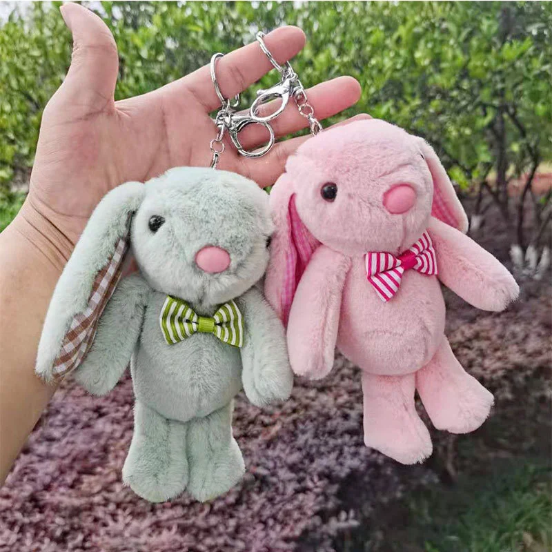 

Plush Bow Tie Rabbit Keychain Pendant Cute Big Ear Doll Schoolbag Ornament Toys Exquisite Gift Wholesale