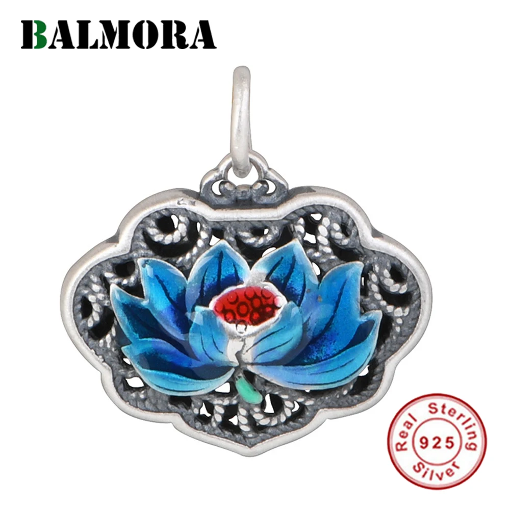 

BALMORA 990 Silver Buddhism Lotus Scripture Pendant for Women Girl Vintage Lucky Elegant Jewelry Accessories Without a Chain