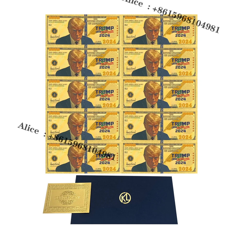 10 шт. 2024 г. президент США Дональд Трамп Золотая банкнота которую мы доверяем