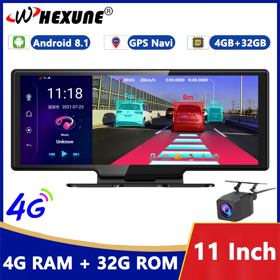 

Автомобильный видеорегистратор 4G, автомобильная камера с зеркалом заднего вида 11 дюймов, на базе Android 8,1, с GPS Навигатором, Wi-Fi