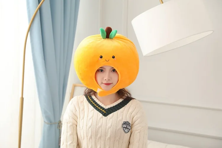 

35cm Cosplay Simulation lovely orange hat Cartoon headgear photo performance props Stuffed Plush Toys costume party girl gift
