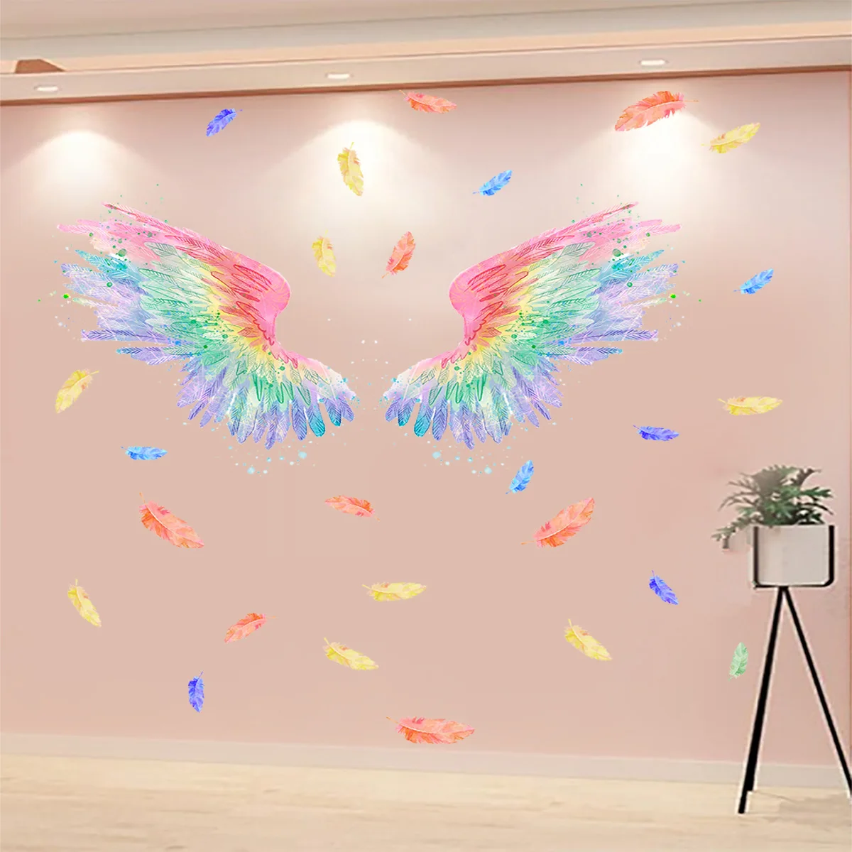 

Красочные Крылья ангела перо наклейки на стену самоклеящиеся ПВХ креативный минималистичный домашний декор для гостиной спальни