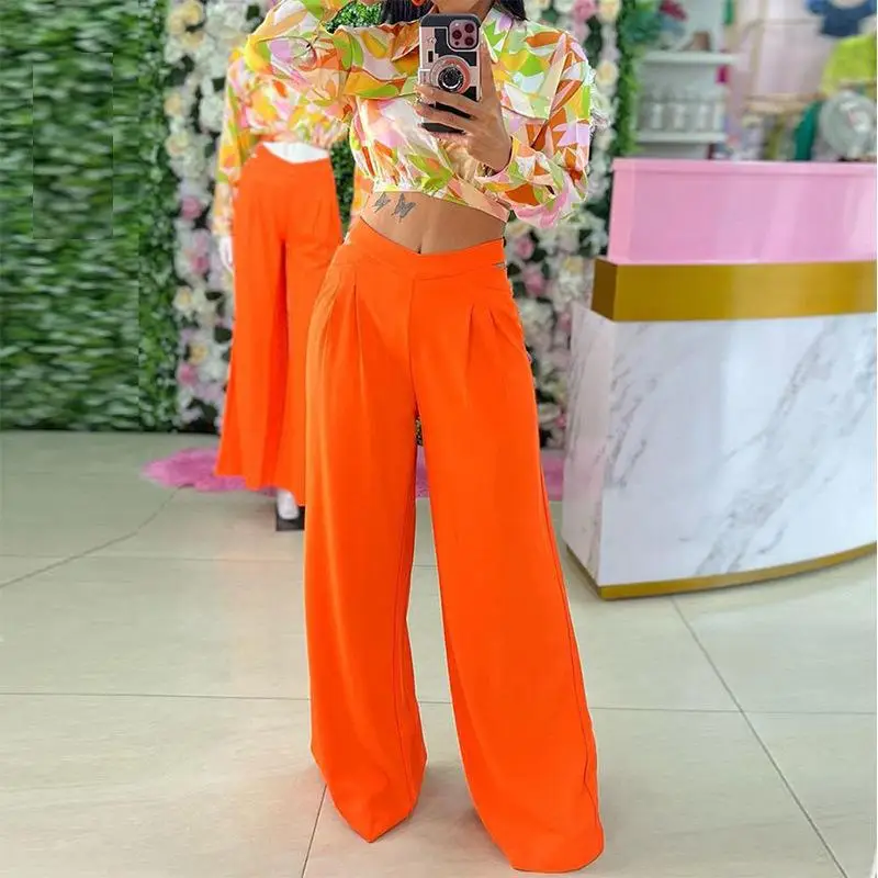 

Mandylandy Women Elegant Autumn Outfits Fashion Female Long Sleeve Turn Down Collar Crop Top High Waist Loose Pants 2 Piece Set
