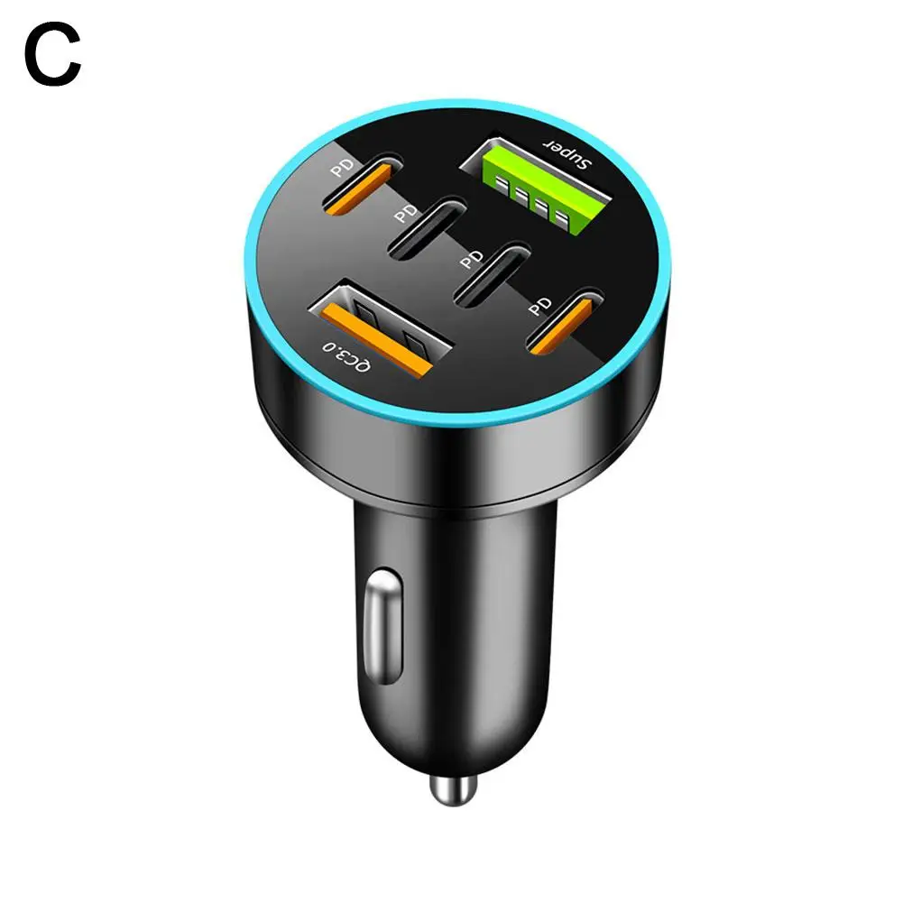 

Автомобильное зарядное устройство с цифровым дисплеем, 6 портов, 4 USB-порта A + 2 типа C, 66 Вт