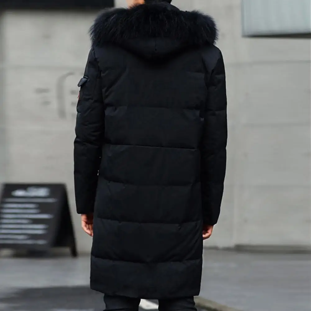 New Men Hooded Jacket Cotton Padded Long Sleeve Removable Faux Fur Collar Overcoat Winter Fluffy Filling Windbreaker Streetwear