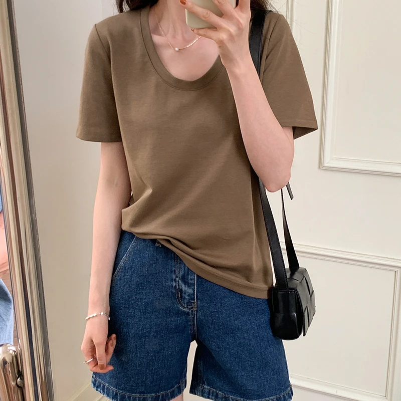 

Off Shoulder T-shirt Women's Short Sleeve Summer U-Neck Casual Versatile Bottom Top