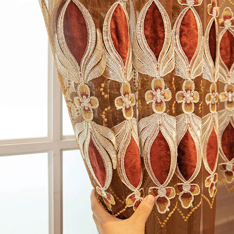 

European Coffee Curtains for Living Room Luxury Embroidery Tulle Sheer Voile Rope Embroidery Lace Bottom Window Cortina Tende#5