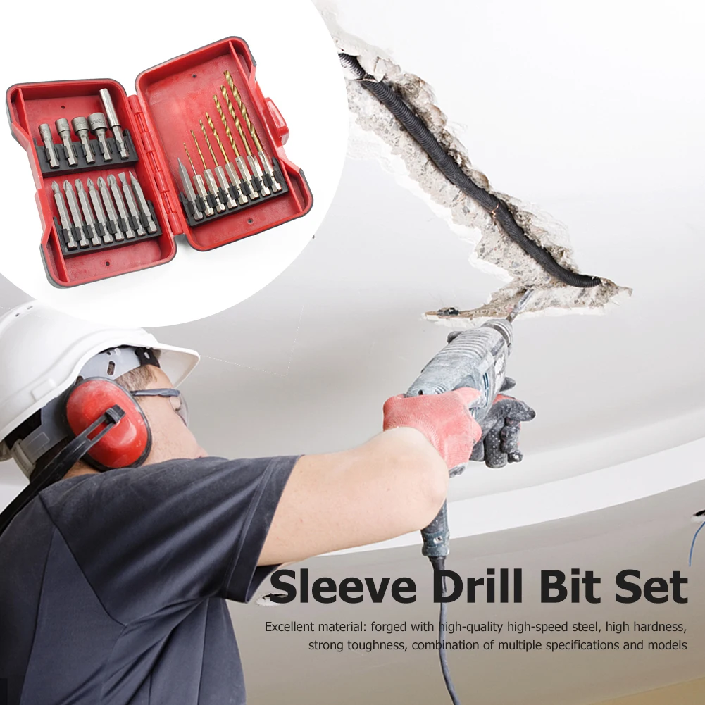 

21pcs/set Double Head Drill Bits Professional Drill Bits Socket Adapter Sleeve Woodworking Hand Tool for Thin Iron Sheet