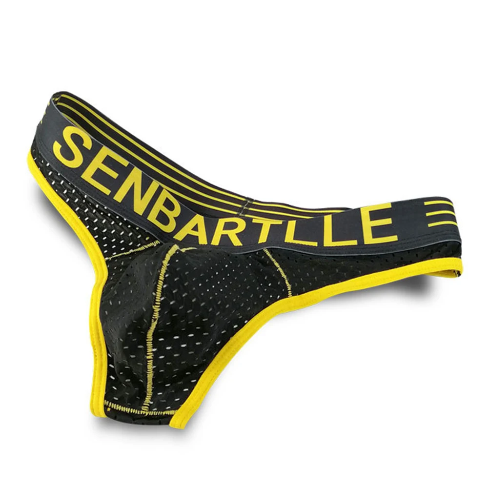 

New Men Sexy Mesh Thong Fashion Letter Briefs Sports Breathable Underpants Low Waist Big Pouch Underpants Elastic Panties