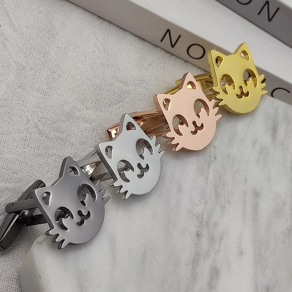Cute Kitten Men Women's Cufflinks Small Animal Stainless Steel Shirt Cufflinks Accessories Neutral Jewelry Wholesale