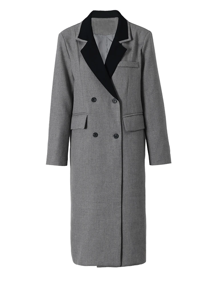 

Женский двубортный тренчкот DEAT, ветровка контрастных цветов с отложным воротником и длинным рукавом, весна 2023