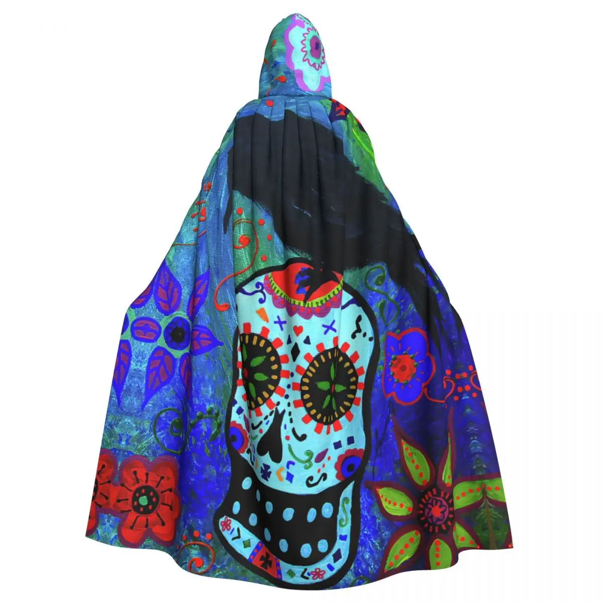 

Black Bird And Skull Hooded Cloak Halloween Party Cosplay Woman Men Adult Long Witchcraft Robe Hood