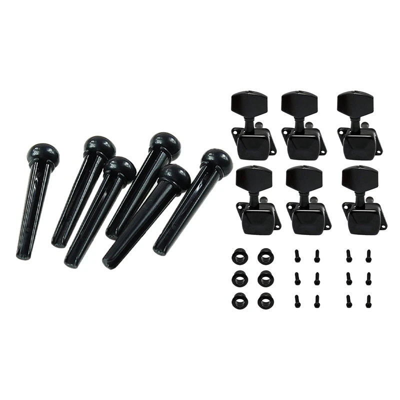 

Acoustic Guitar Bridge Pins Saddle Nut Parts With 6Pcs String Tuning Pegs Machine Heads Tuners