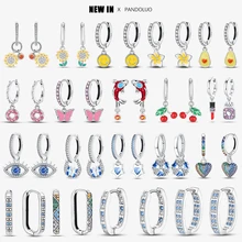 2023 New in Sunflower Cherry Pendant Earrings Jewelry Women Party Anniversary Fine Gift 925 Silver Color Zircon Hoop Earring