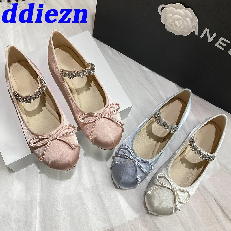 

Туфли женские шелковые для танцев, с круглым носком и бантом-бабочкой