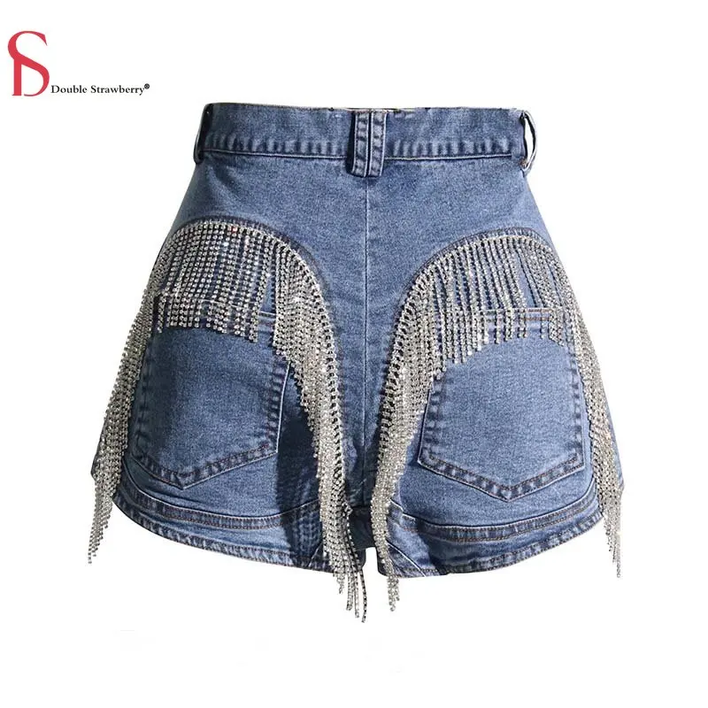 

Летние новые женские тяжелые Промышленные облегающие пикантные длинные джинсовые шорты с кисточками и водопадом прямые шорты-трубы с высокой талией