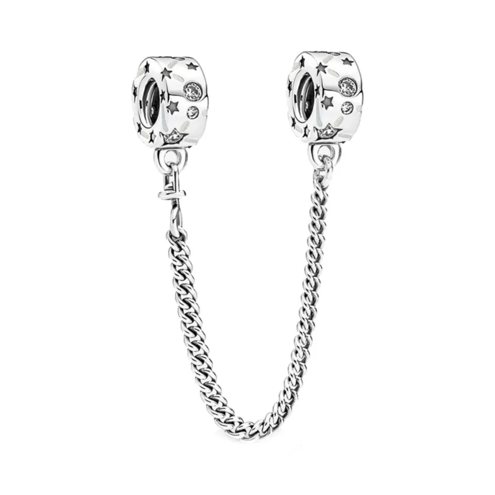 

Shiny 925 Sterling Silver Bead Moments Stars And Galaxy Safety Chain Fit Original Pandora Bracelet Women Jewelry Gift