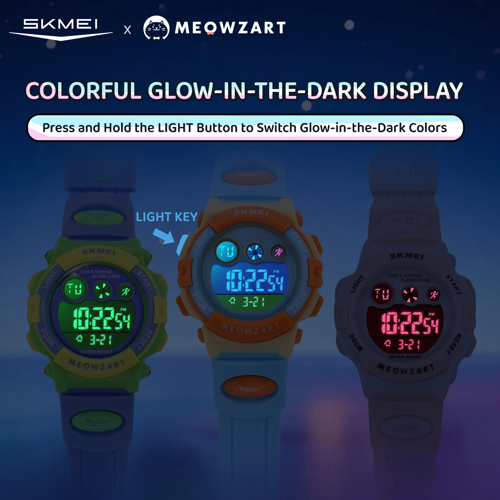 Фото Наручные часы SKMEI 7803 MEOWZART: Детские, подростковые, студенческие часы с водонепроницаемостью 5ATM, секундомером, будильником и датой для активного образа жизни №4