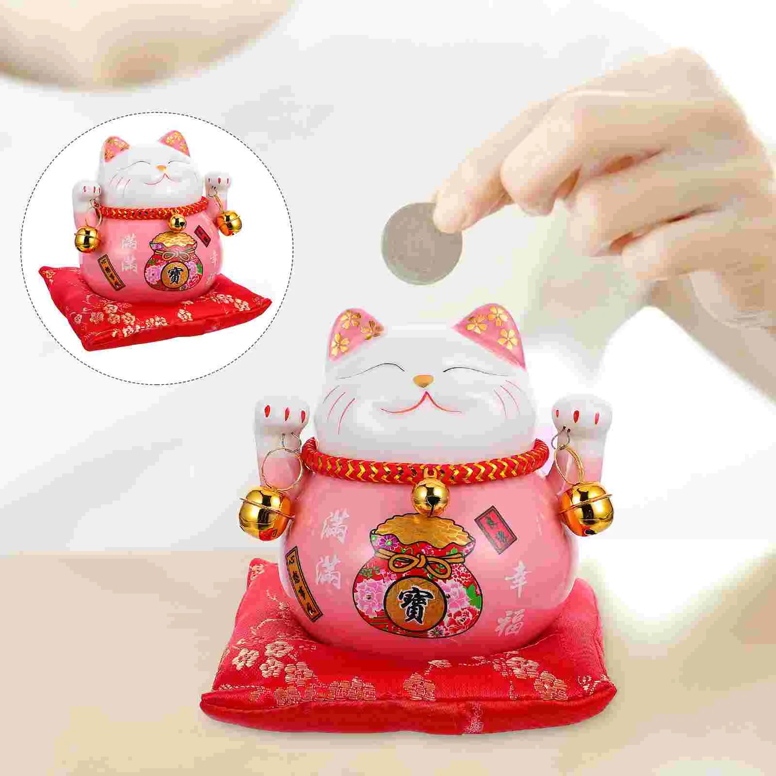

Cat Lucky Bank Ceramic Piggy Figurine Neko Maneki Chinese Statue Coin Mini Animal Good Luck Wealth Figure Welcoming Money Pot