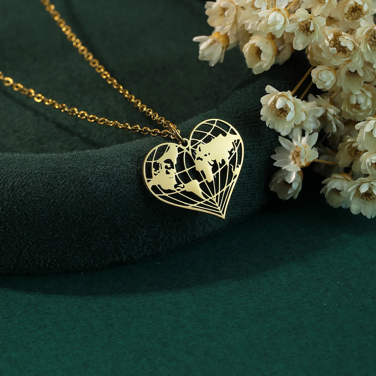 Todorova Origami Earth Necklace World Map Pendant Men Women Stainless Steel Jewelry Birthday Gift