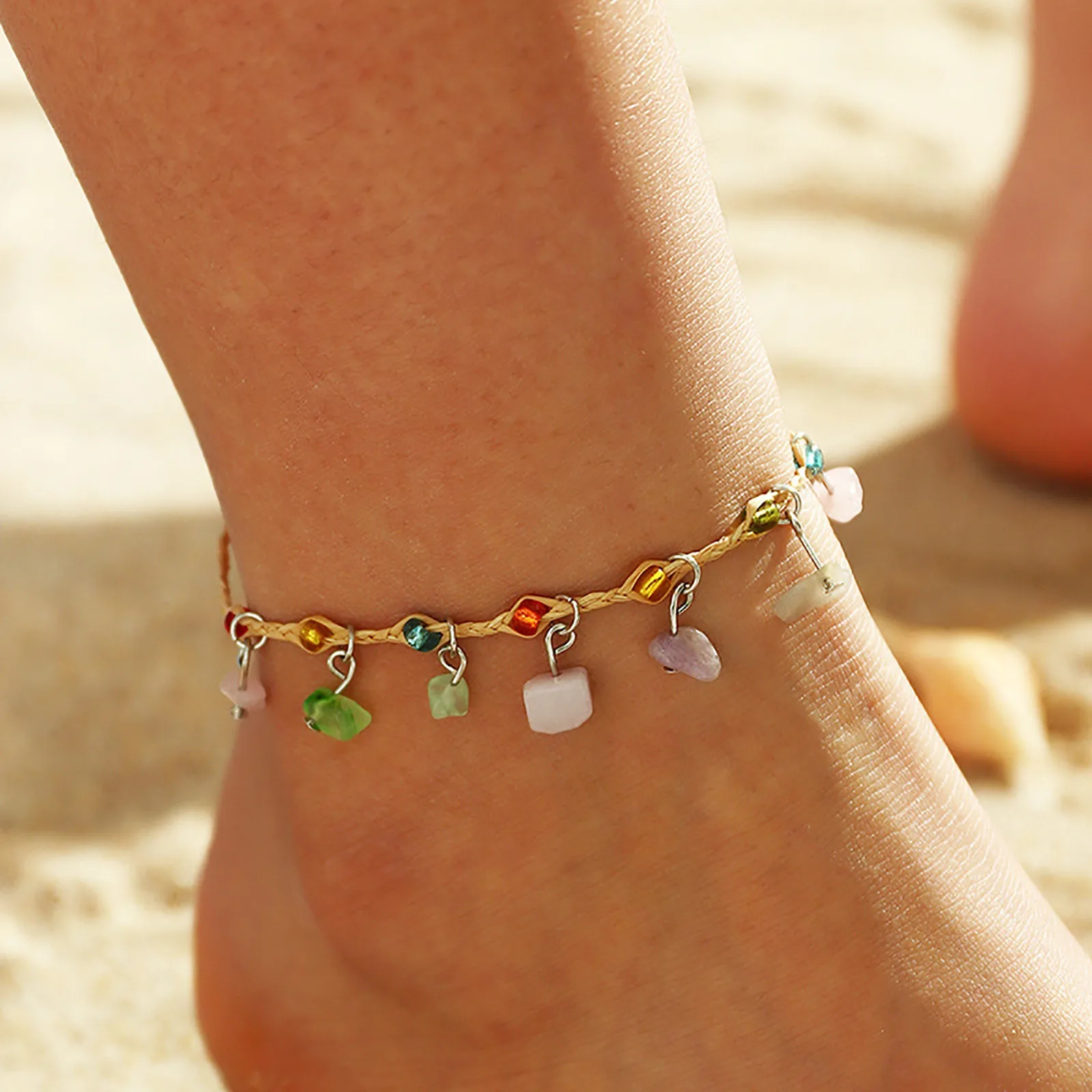 

Raffia Zinc Alloy Shell Gravel Anklet Chic Adjustable Female Personality Jewelry Valentine Beach Foot Accessories 22.2-23.7cm