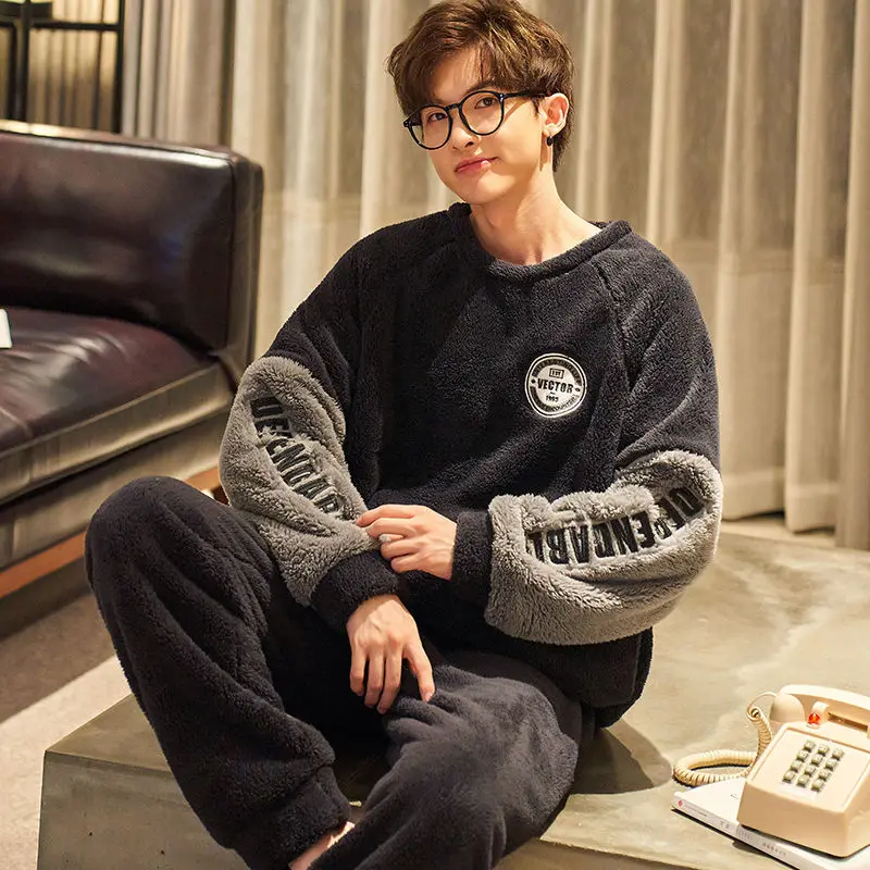 Мужские Роскошные фланелевые пижамные комплекты зимняя очень теплая Пижама