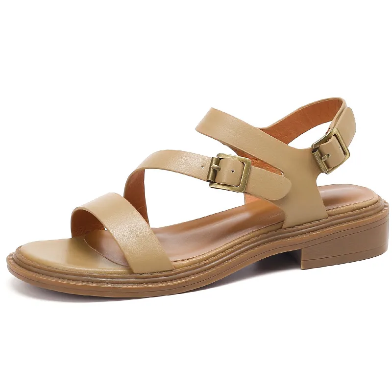 

Dilalula Brand Design Women Sandals New Buckles Summer Outdoor Casual Office Lady Low Heels Concise Genuine Leather Shoes Woman