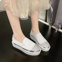 retro women crystal creepers casual flats leisure single shoes comfy soft bottom loafers slip on non slip on moccasins femme