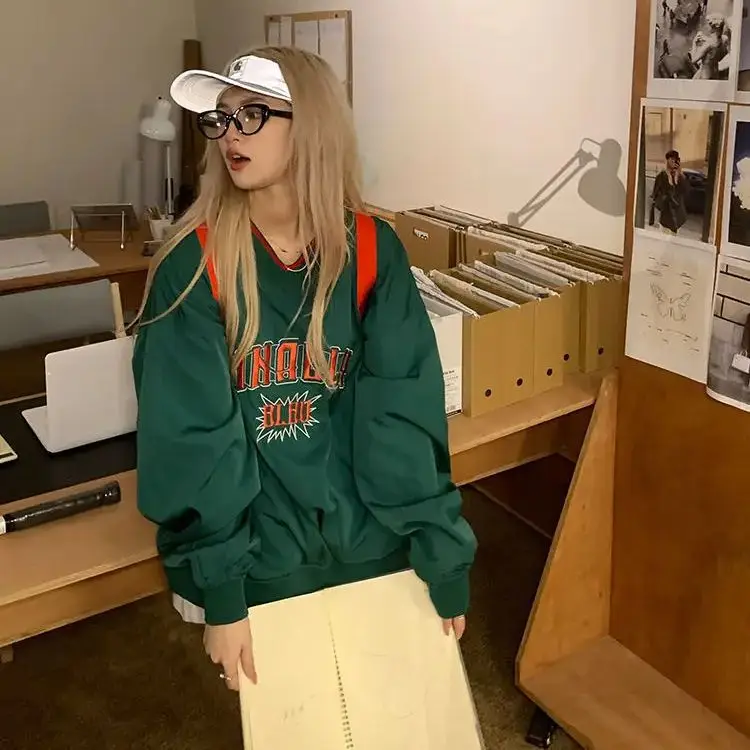 Американская толстовка с капюшоном женская ретро вышитая бейсбольная в