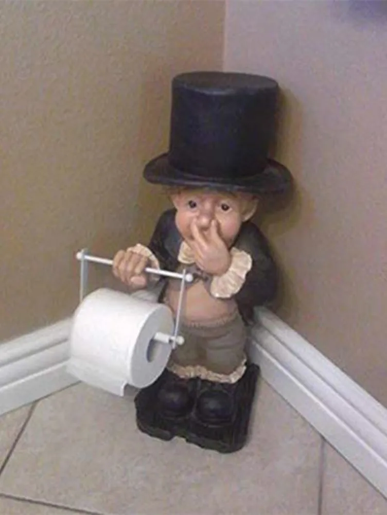 

2023 Creative Spoof Paper Holder Statue Cute Funny Decorative Resin Butler Shape Tissue Stand Rack Sculpture for Toilet