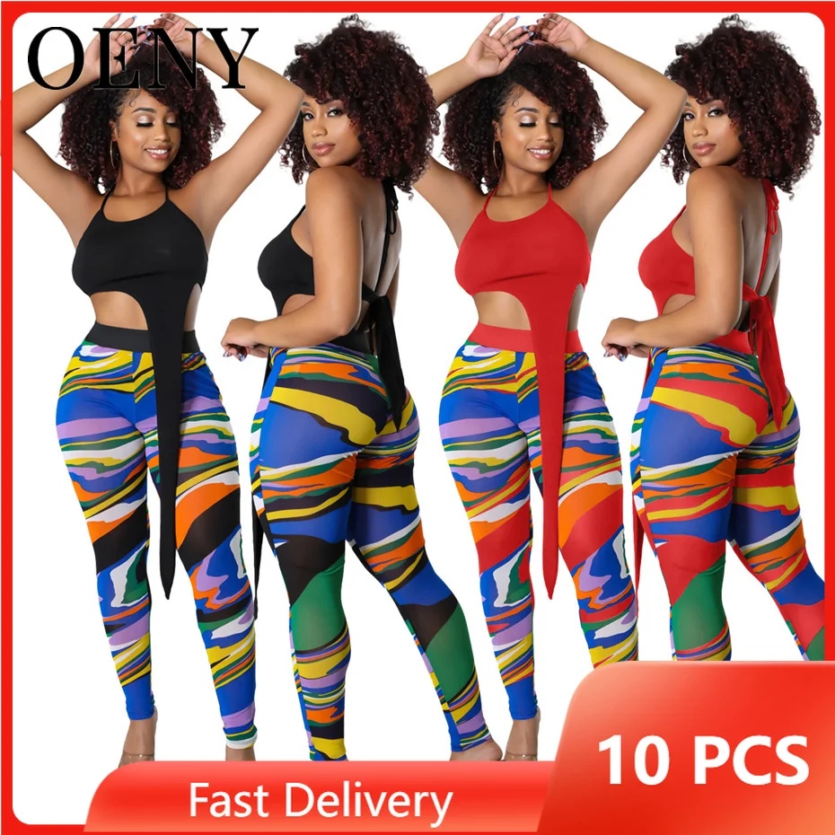 

2022 Summer 2 Piece Set Sexy Suspender Vest Top Fashion Printed Pants Pant Suitable for Shopping Wholesale Items Bulk Lots O9209