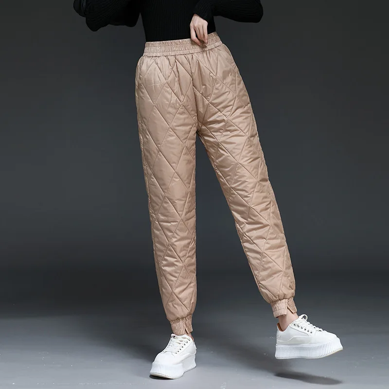 

Woman Quilted Pants 2022 Winter Wide Leg Pants Casual High Waist Warm Padded Pant Solid Trousers Female Fashion Baggies Bottoms