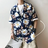 summer flower shirts men fashion printed casual shirts men korean style loose short sleeve shirts mens hawaiian shirts m 3xl