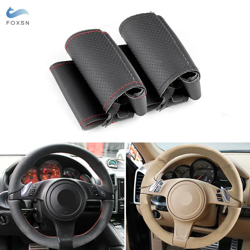 

Hand-stitched Perforated Microfiber Leather Car-styling Steering Wheel Cover Trim For Porsche Cayenne Panamera 2010 2011 2012